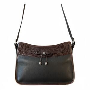 Brighton Emma Braided Bow Black Brown Croc Leather Shoulder Bag Purse